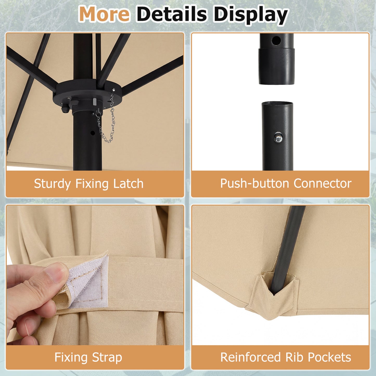 Costway Dubbele Parasol 300 x 160 cm Rechthoekige Parasol met Slinger en 12 Baleinen Beige