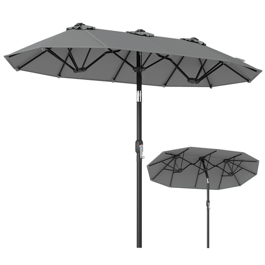 Costway Dubbele Parasol 300 x 160 cm Rechthoekige Parasol met Slinger en 12 Baleinen Grijs