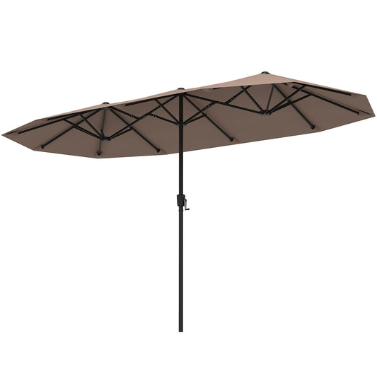Costway Dubbele Parasol Rechthoekige Parasol van 400 x 215 cm Waterafstotende Balkonparasol met Zonwering Bruin