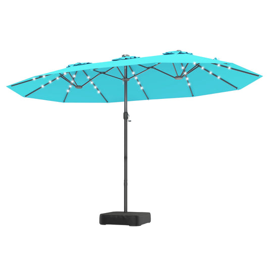 Costway Dubbelschaduwparasol 460 x 285 cm Parasol met LED-verlichting Draaimechanisme & Parasolstandaard Turquoise