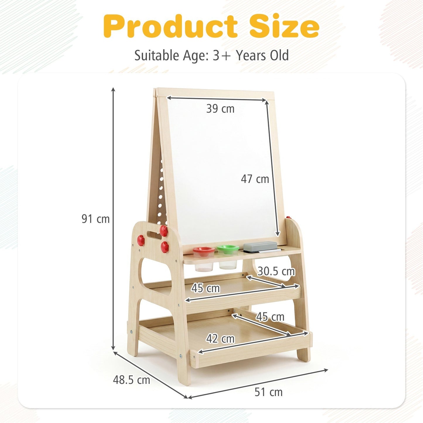 Costway Dubbelzijdige Schildersezel Houten Kinderschildersezel met Magnetisch Whiteboard Knikkerbaan en Opbergvak