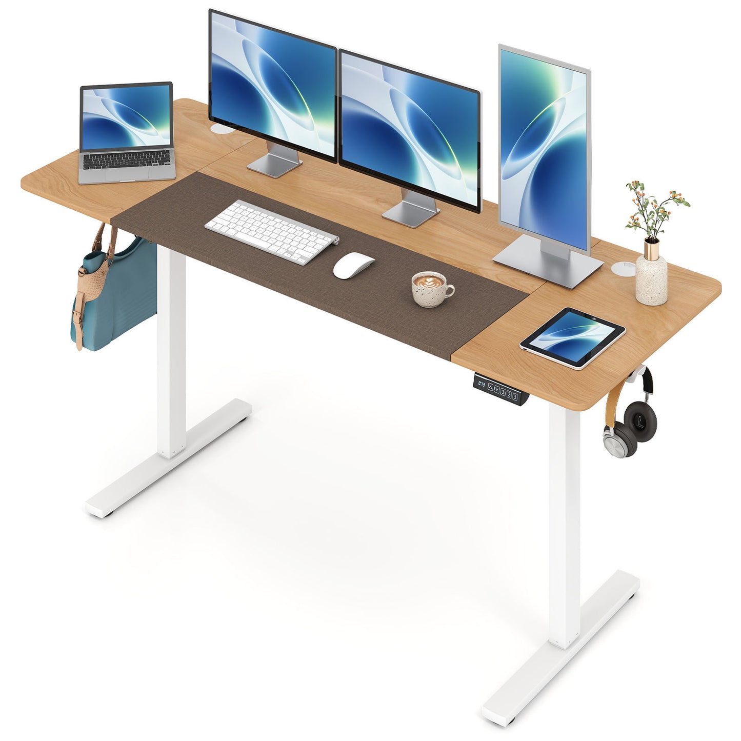Costway Elektrisch in Hoogte Verstelbaar Bureau 160 x 60 cm Naturel
