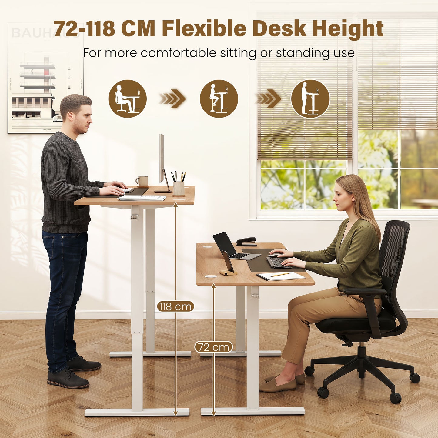 Costway Elektrisch in Hoogte Verstelbaar Bureau 160 x 60 cm Naturel