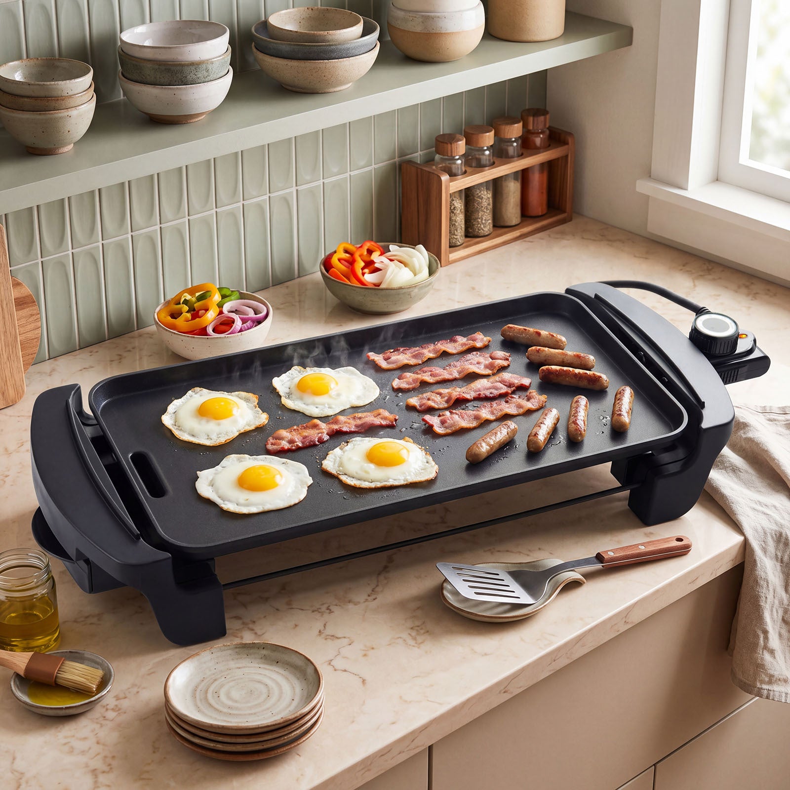 Costway Elektrische Grillplaat Tafelgrill met Anti Aanbaklaag Geïntegreerde Thermostaat voor Feest BBQ Kamperen 1400-1600W Zwart 50,5 × 20 × 8 cm