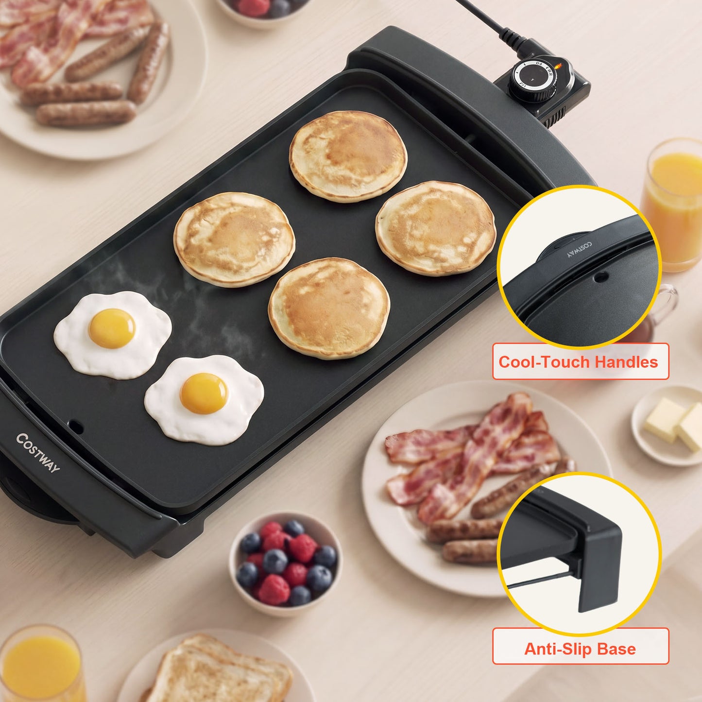 Costway Elektrische Grillplaat Tafelgrill met Antiaanbaklaag Geïntegreerde Thermostaat Teppanyaki Grill 54,5 × 25 × 8,2 cm