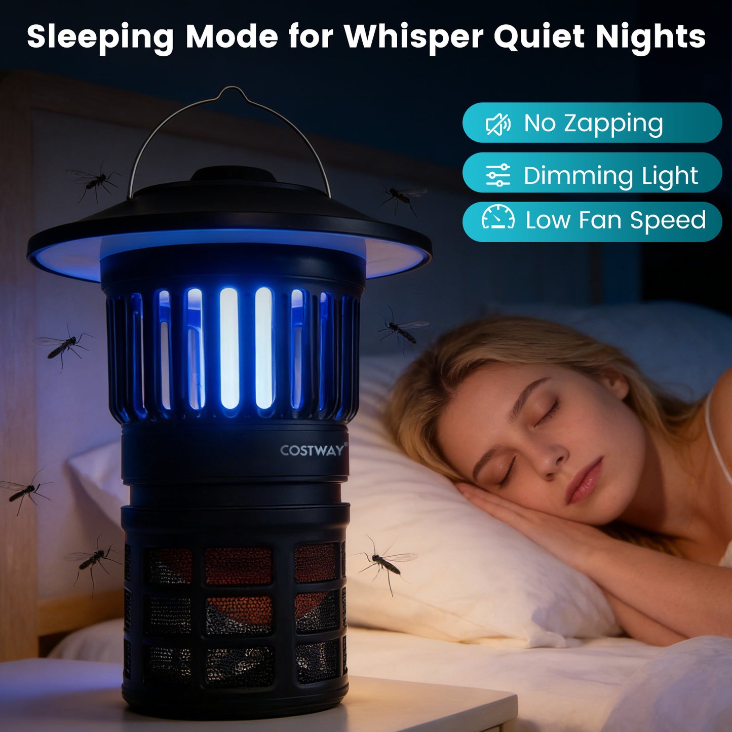 Costway Elektrische Insectenverdelger 2 in 1 Muggenlamp met LED-licht USB Oplaadbare Vliegenval Tegen