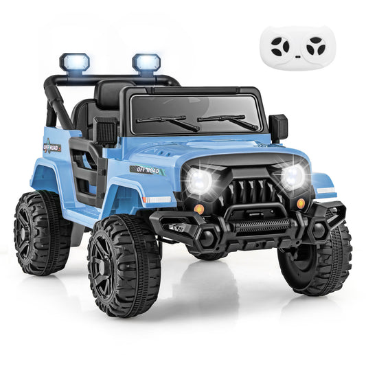 Costway Elektrische Kinderauto met Afstandsbediening Peuterjeep met 3 Snelheden Claxon en LED-lampjes Blauw