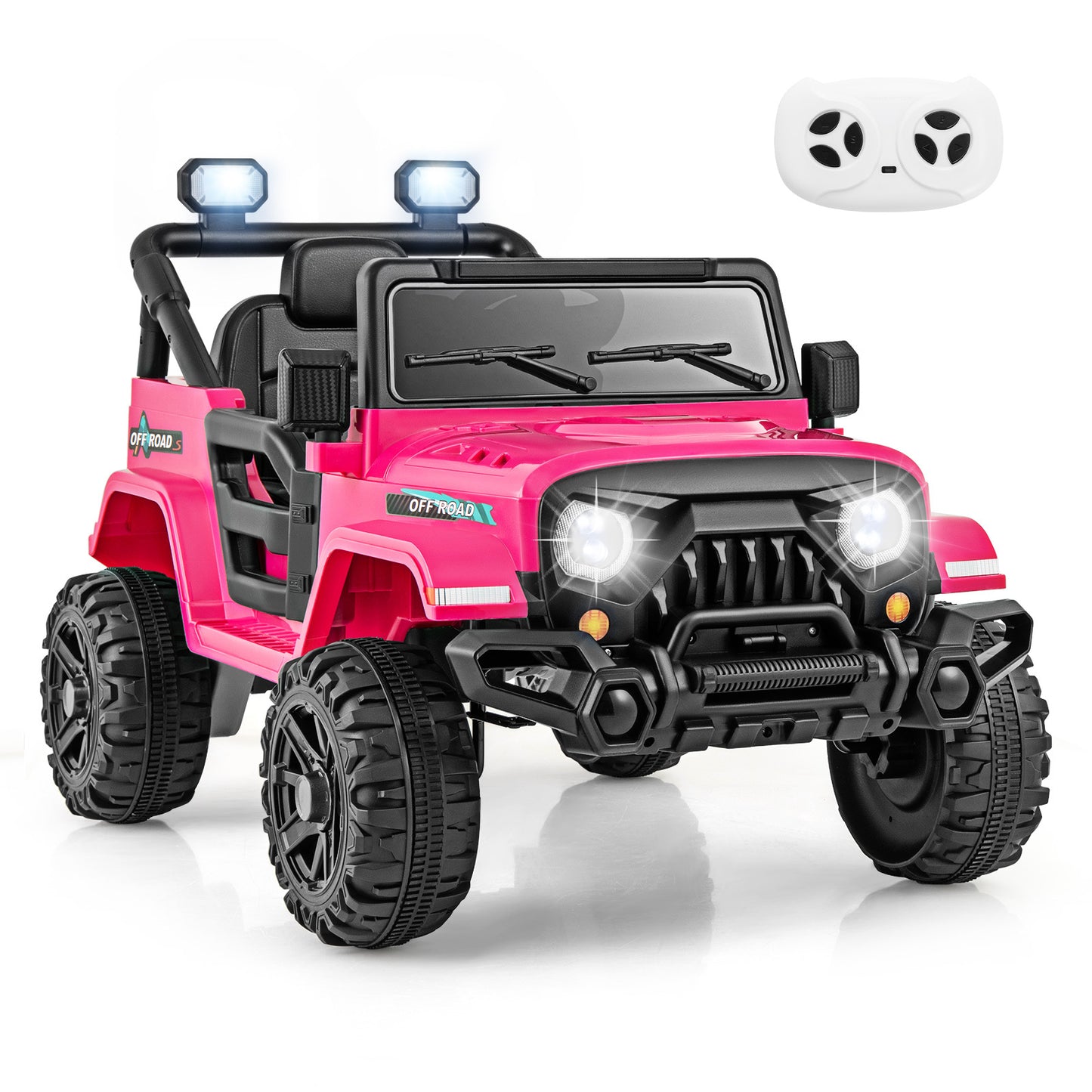 Costway Elektrische Kinderauto met Afstandsbediening Peuterjeep met 3 Snelheden Claxon en LED-lampjes Roze