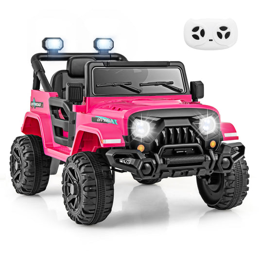 Costway Elektrische Kinderauto met Afstandsbediening Peuterjeep met 3 Snelheden Claxon en LED-lampjes Roze