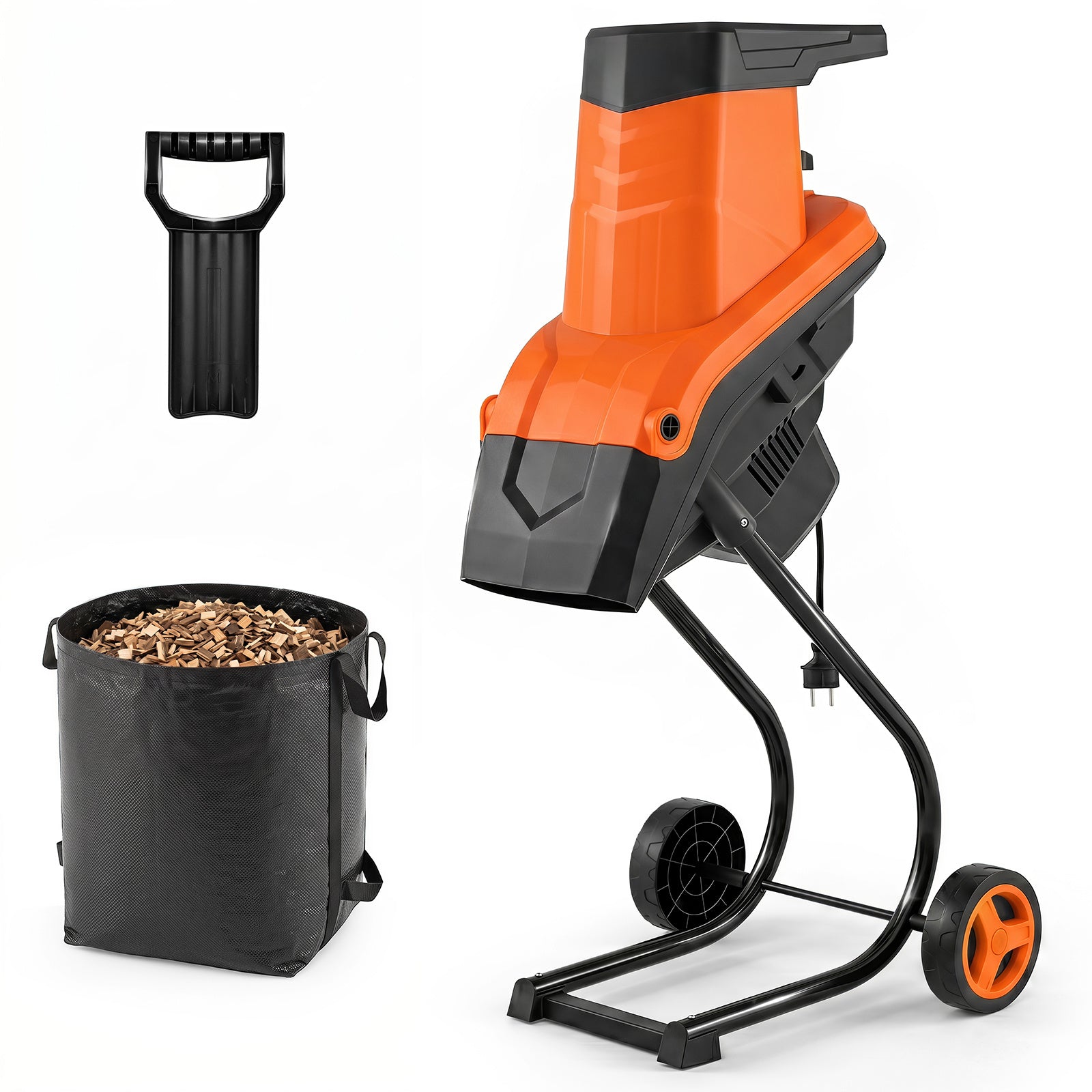 Costway Elektrische Oranje Tuin Versnipperaar 2500W mes Versnipperaar voor Takken tot 45 mm 21:1 Opvangzak Hout Versnipperaar met Wielen 2 Dubbele Messen Versnipperaar