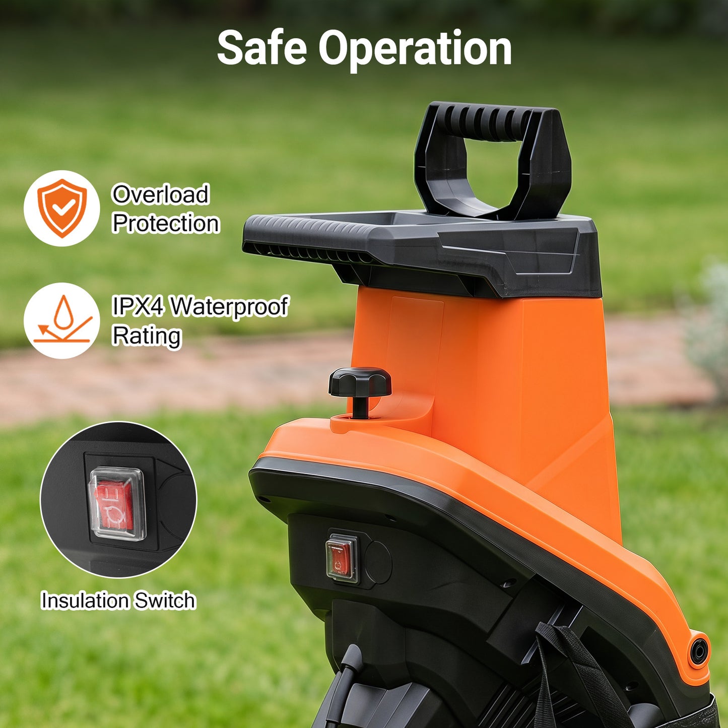 Costway Elektrische Oranje Tuin Versnipperaar 2500W mes Versnipperaar voor Takken tot 45 mm 21:1 Opvangzak Hout Versnipperaar met Wielen 2 Dubbele Messen Versnipperaar