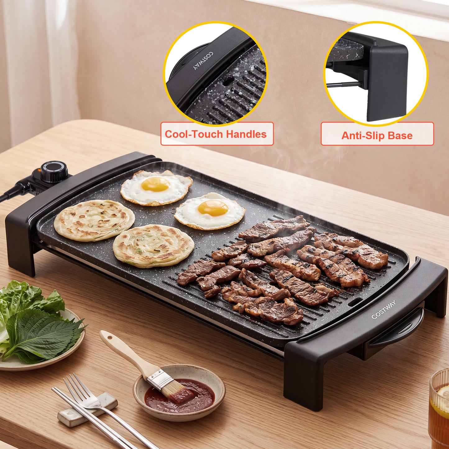 Costway Elektrogrill 2150 W Tafelgrill Elektrisch met Dubbele Zone 54,5 × 25 × 8,2 cm