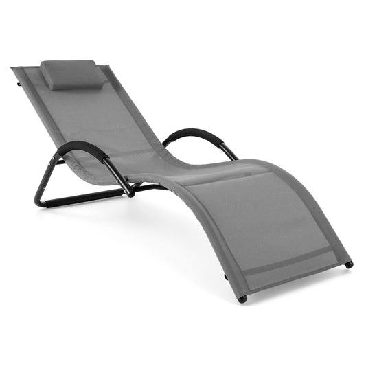 Costway Ergonomische Ligstoel voor in de Tuin met Afneembare Hoofdkussen Ligstoel van Ademende Stof Grijs