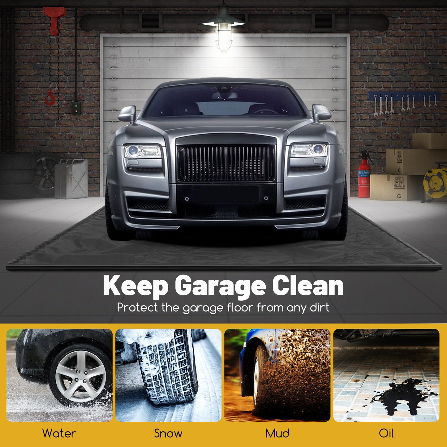 Costway Garage mat Auto 670 x 275 cm Olie mat Garage Olie Opvangmat Antislip & Waterdicht Zwart