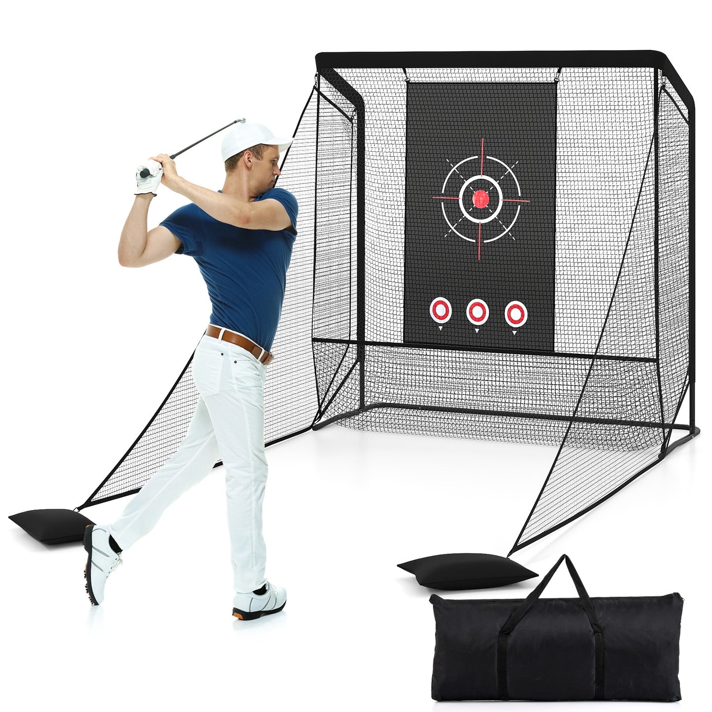 Costway Golfnet Golfoefeningsnet met Doel, Opklapbare Zijpanelen en Bodemnet 214 x 225 cm
