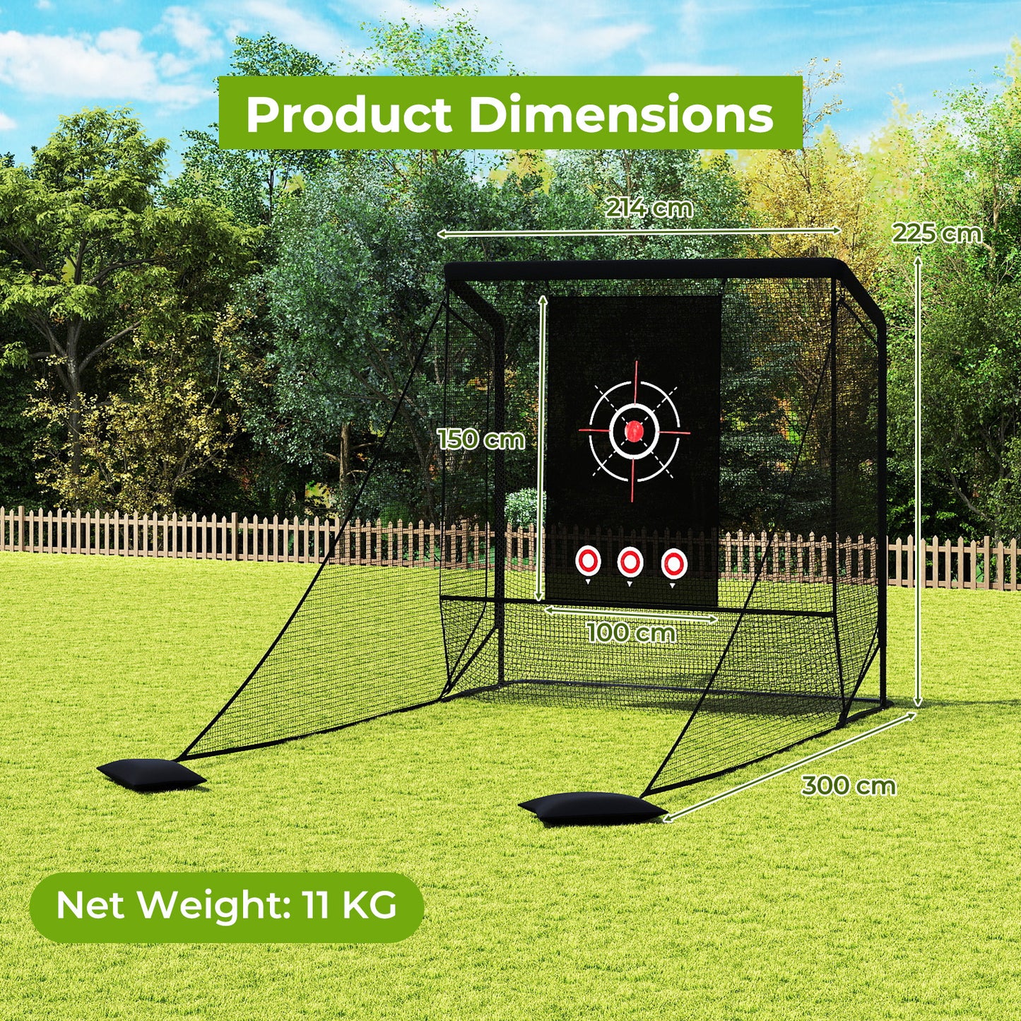 Costway Golfnet Golfoefeningsnet met Doel, Opklapbare Zijpanelen en Bodemnet 214 x 225 cm