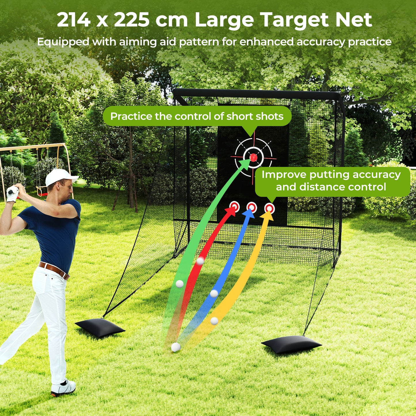 Costway Golfnet Golfoefeningsnet met Doel, Opklapbare Zijpanelen en Bodemnet 214 x 225 cm