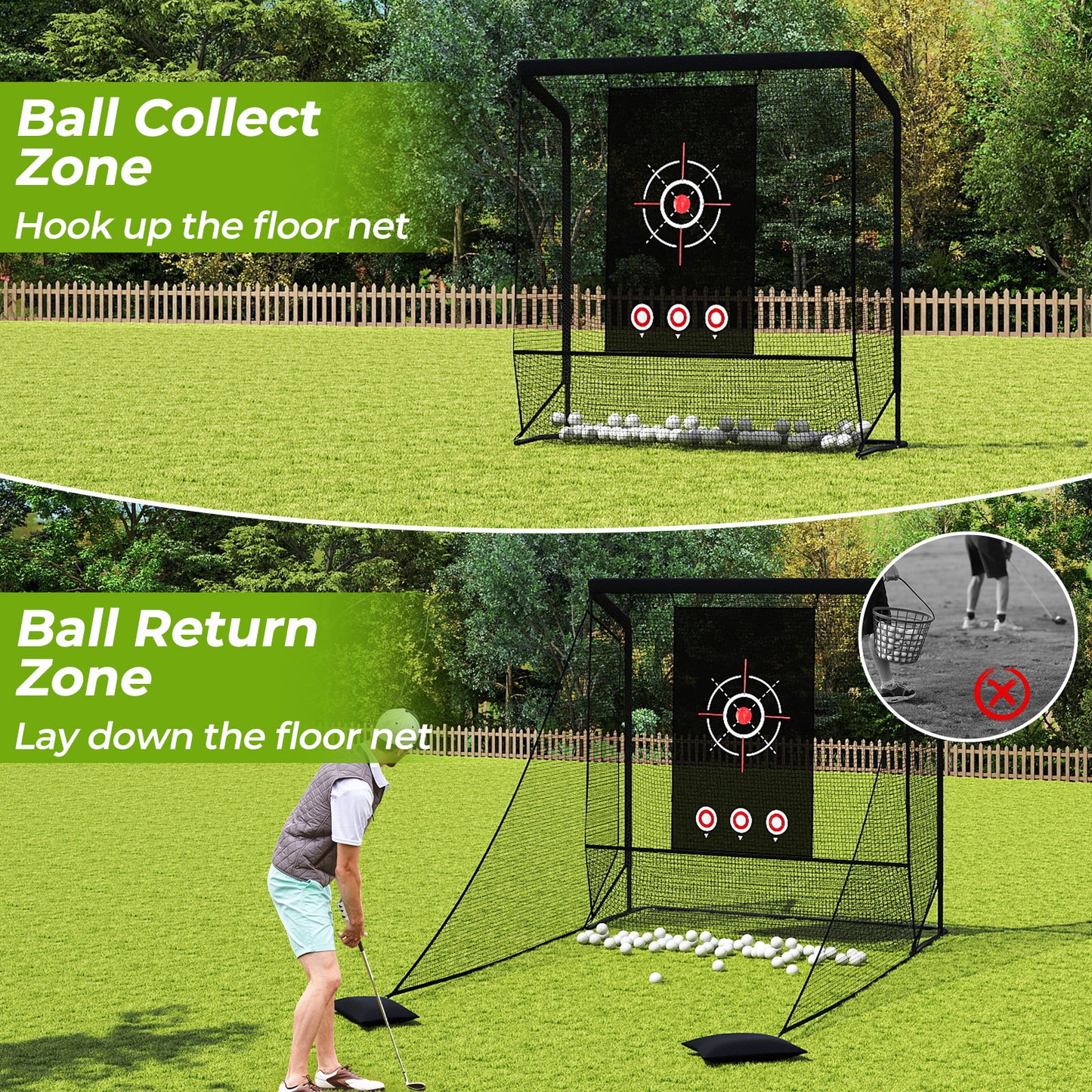 Costway Golfnet Golfoefeningsnet met Doel, Opklapbare Zijpanelen en Bodemnet 214 x 225 cm