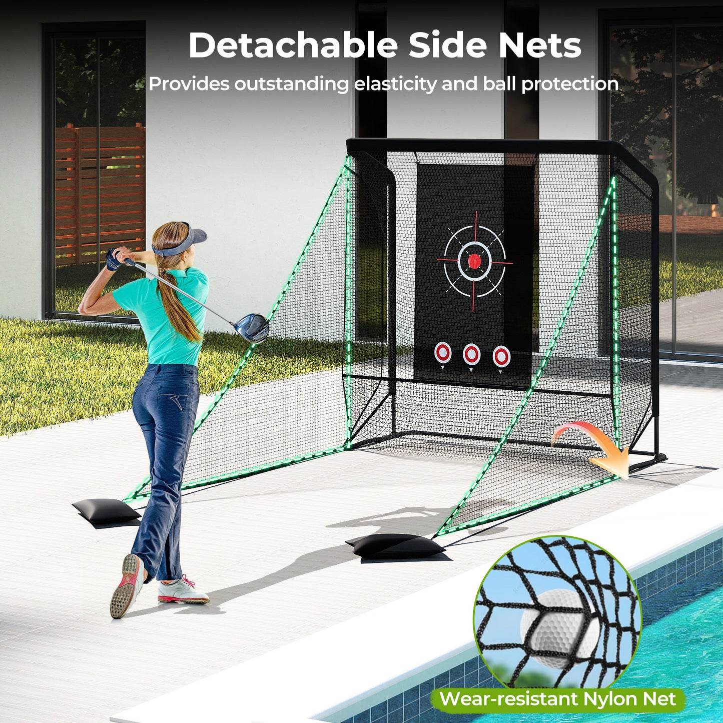 Costway Golfnet Golfoefeningsnet met Doel, Opklapbare Zijpanelen en Bodemnet 214 x 225 cm