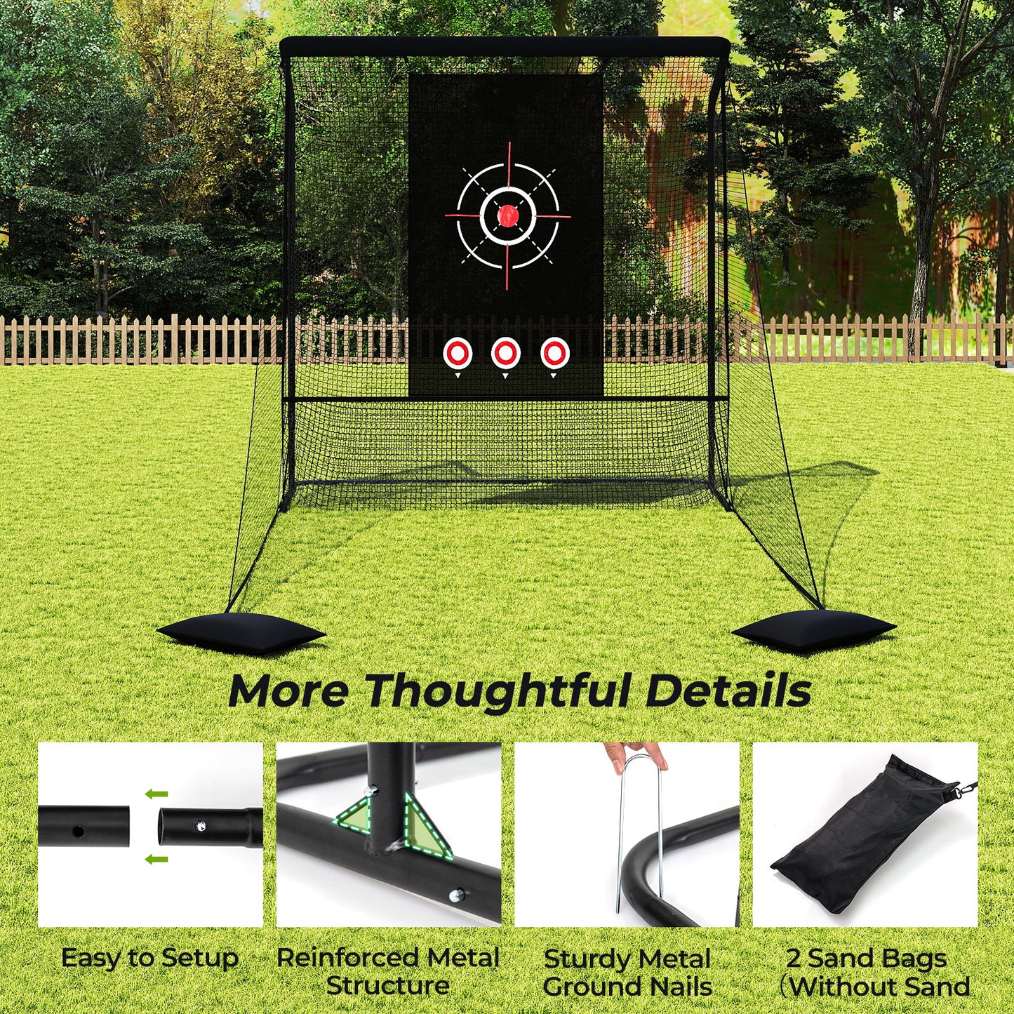 Costway Golfnet Golfoefeningsnet met Doel, Opklapbare Zijpanelen en Bodemnet 214 x 225 cm