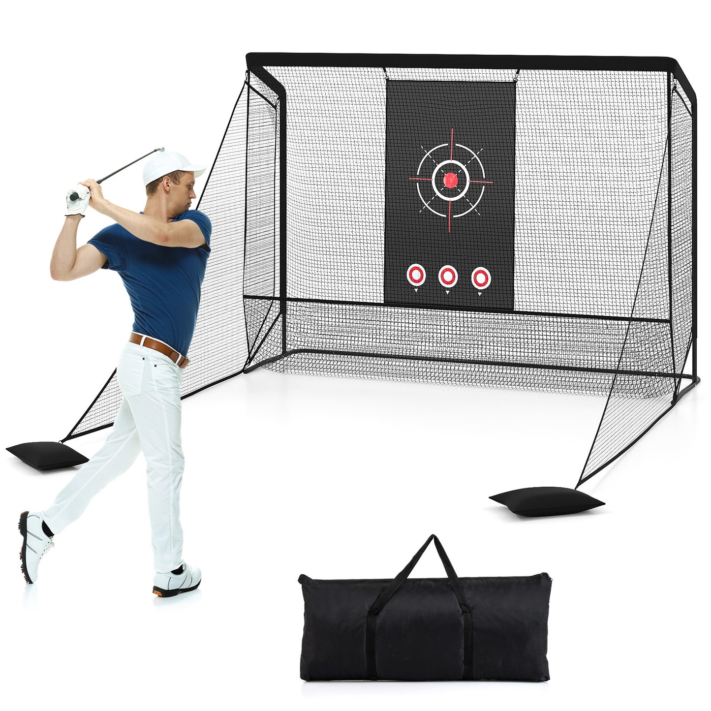 Costway Golfnet Golfoefeningsnet met Doel, Opklapbare Zijpanelen en Bodemnet 305 x 225 cm