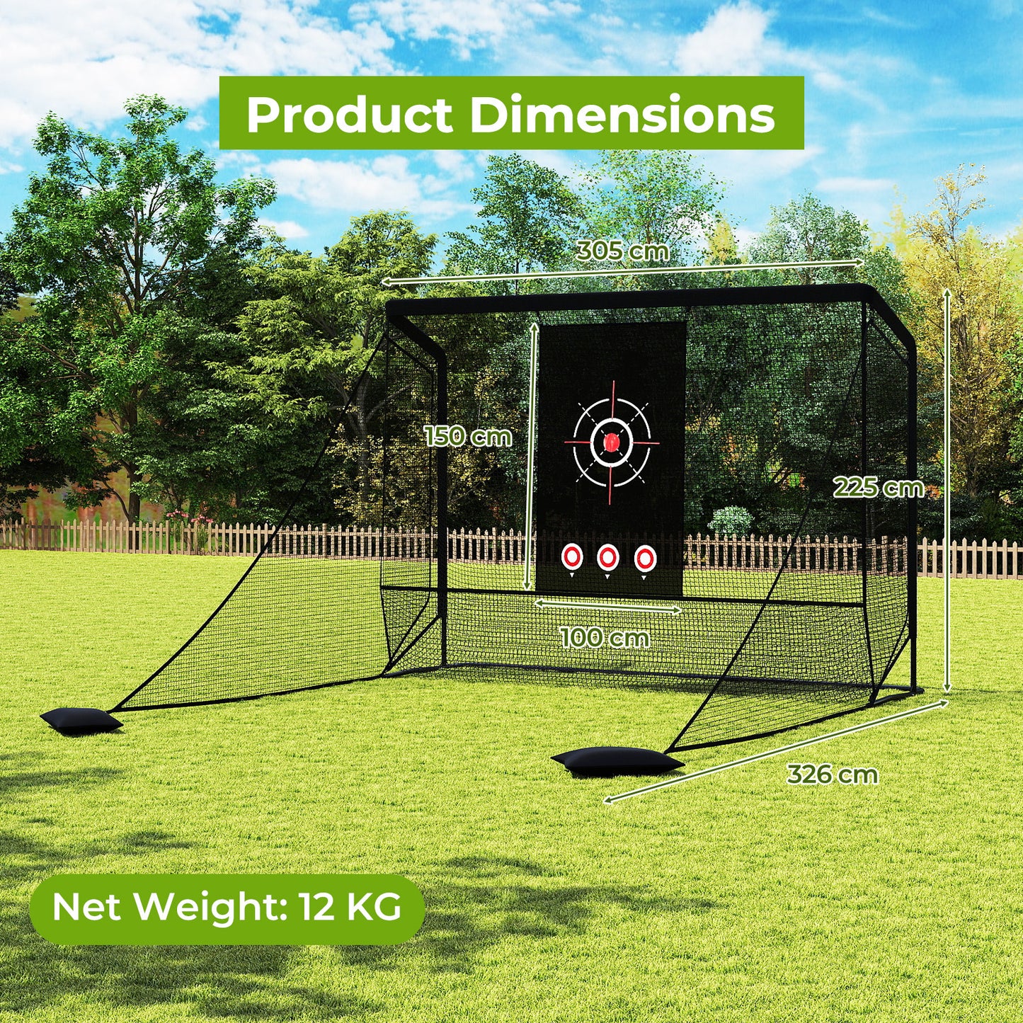 Costway Golfnet Golfoefeningsnet met Doel, Opklapbare Zijpanelen en Bodemnet 305 x 225 cm