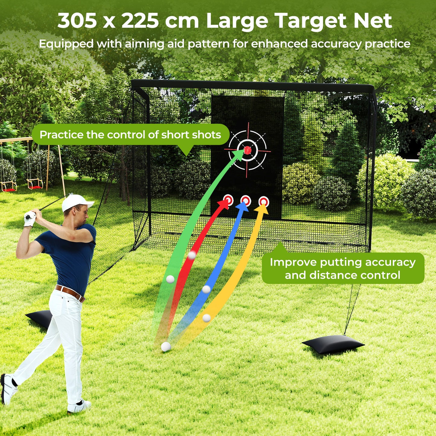Costway Golfnet Golfoefeningsnet met Doel, Opklapbare Zijpanelen en Bodemnet 305 x 225 cm