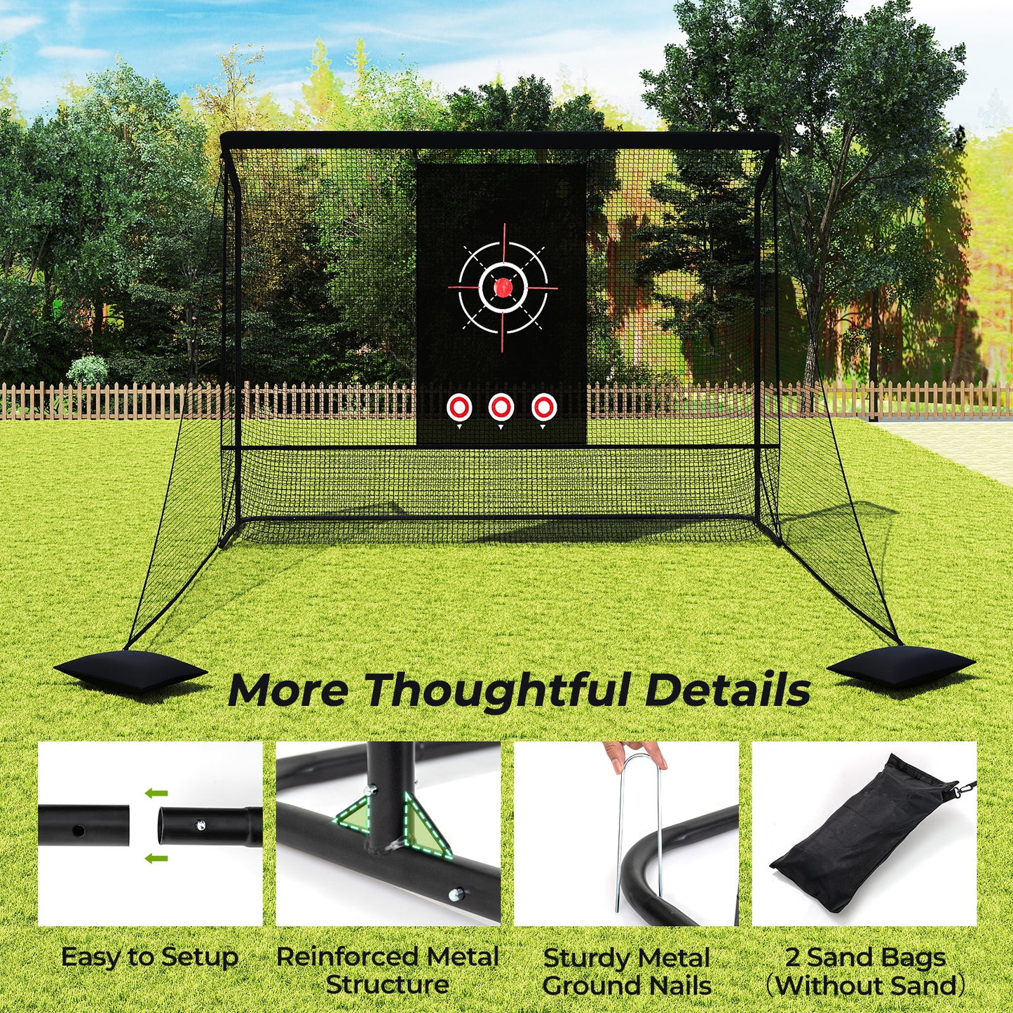 Costway Golfnet Golfoefeningsnet met Doel, Opklapbare Zijpanelen en Bodemnet 305 x 225 cm