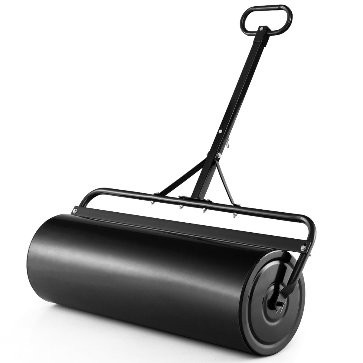 Costway Graswals Metaal 113 L Handroller met Handvat Tuinwals Ø 40 cm Vulbaar met Water/Zand Zware Trommel Graswals Trommel Zwart