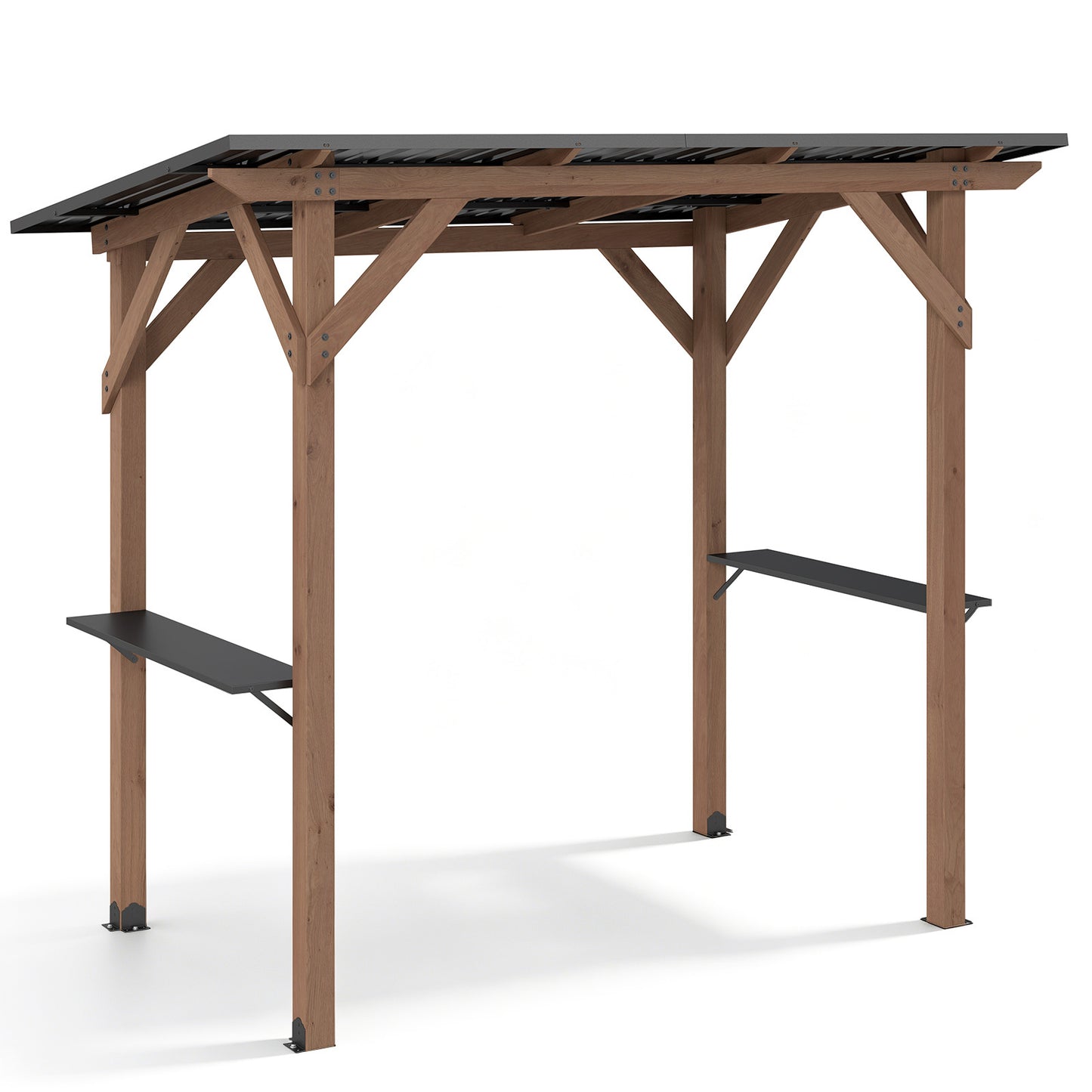Costway Grillpaviljoen Houten Grilloverkapping met 2 Zijplanken Schuin Metaldak Buiten Grillonderstand 263 x 151 x 223cm