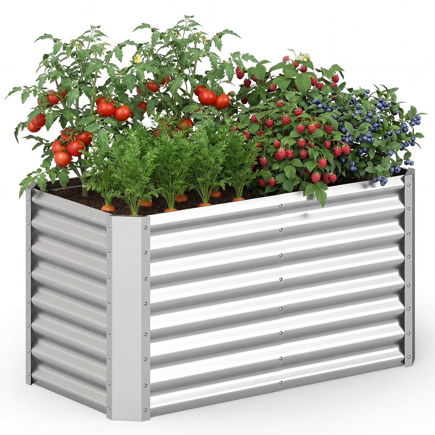 Costway Hoge Bed Metalen Rechthoekige Plantenbak van Gegalvaniseerd Plaatstaal met Open Bodem Plantenbak 119,5 x 61,5 x 60,5 cm