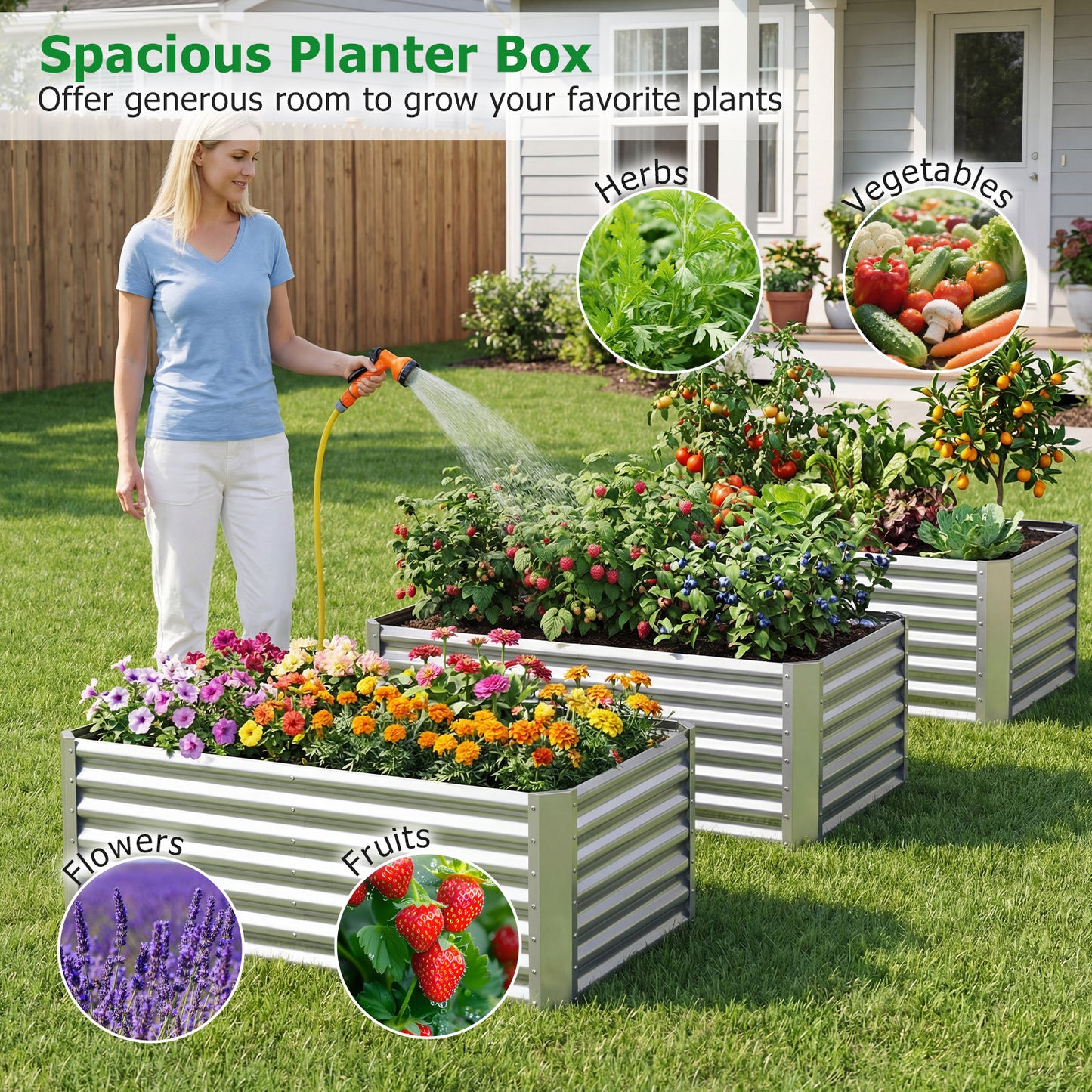 Costway Hoge Bed Metalen Rechthoekige Plantenbak van Gegalvaniseerd Plaatstaal met Open Bodem Plantenbak 119,5 x 61,5 x 60,5 cm