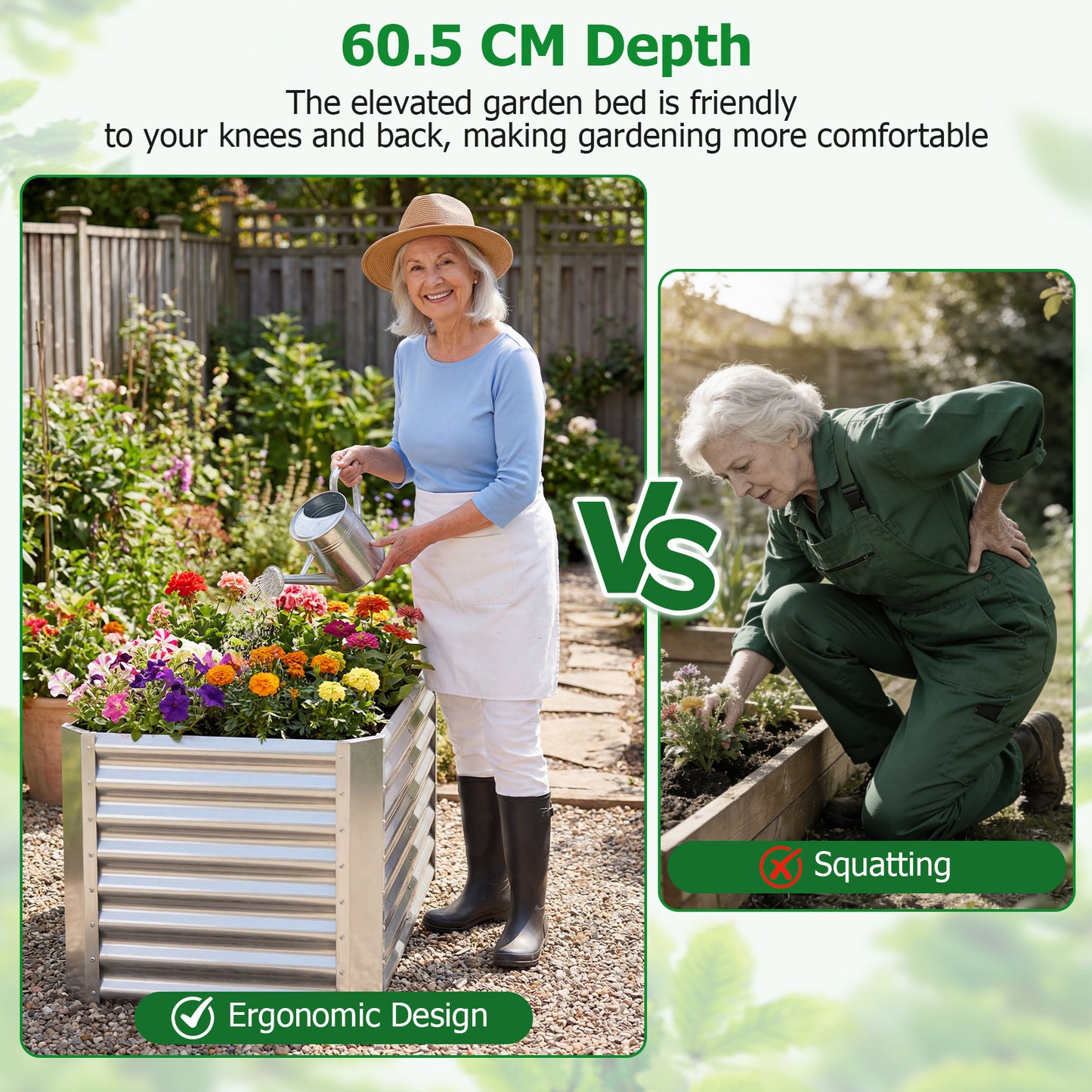 Costway Hoge Bed Metalen Rechthoekige Plantenbak van Gegalvaniseerd Plaatstaal met Open Bodem Plantenbak 119,5 x 61,5 x 60,5 cm