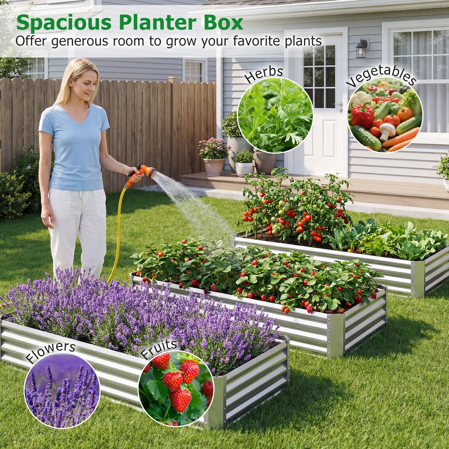 Costway Hoge Bed Metalen Rechthoekige Plantenbak van Gegalvaniseerd Plaatstaal met Open Bodem Plantenbak 179,5 x 92 x 29,5 cm