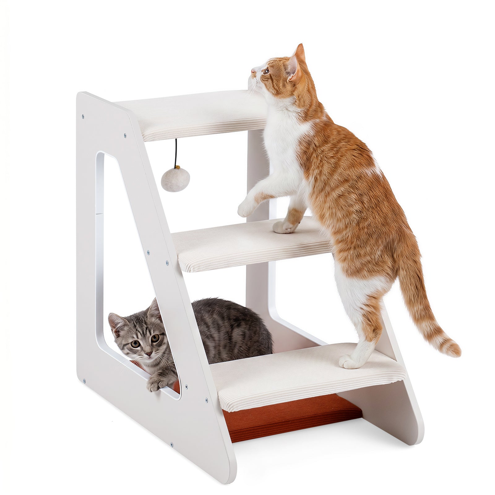 Costway Hondentrap 3 Treden Kattentrap met Comfortabel Kattenbed Wit