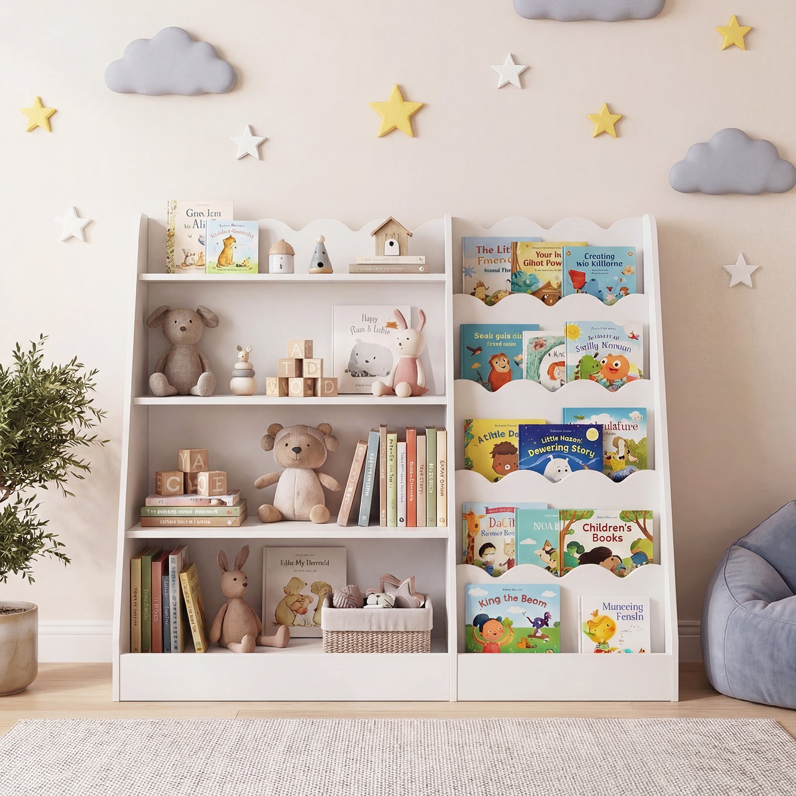 Costway Houten Kinderboekenrek 5 Laags Boekenrek Vrijstaand Kinderrek met Speelgoedrek Houten rek Opbergrek 90×40×80cm