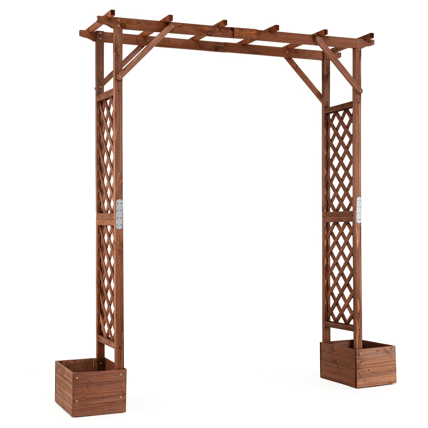 Costway Houten Tuinboog met 2 Plantenbakken Rozenboog met Klimrek Decoratieve Poortboog  208 x 55 x 220 cm