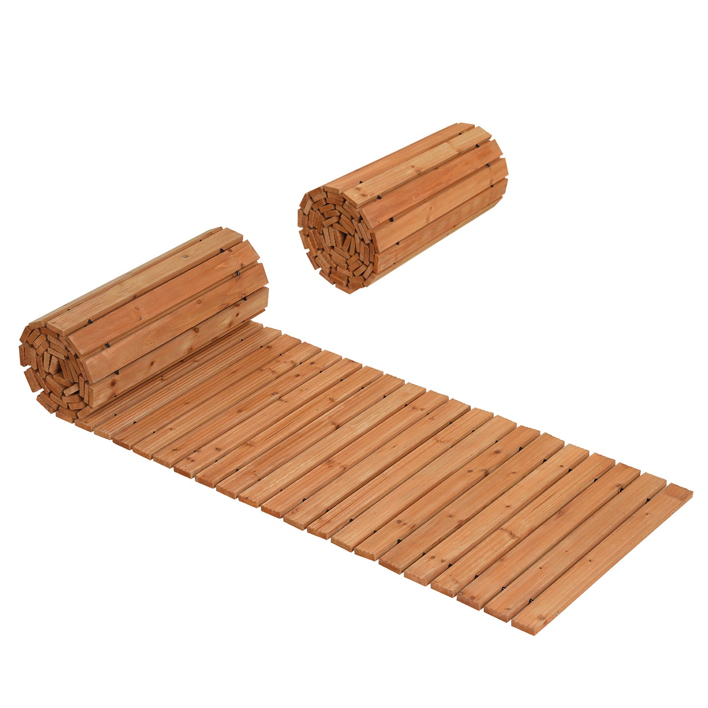 Costway Houten Tuinpad Rolpad voor Buiten met Antislipoppervlak Uitrolbaar Houten Pad Naturel