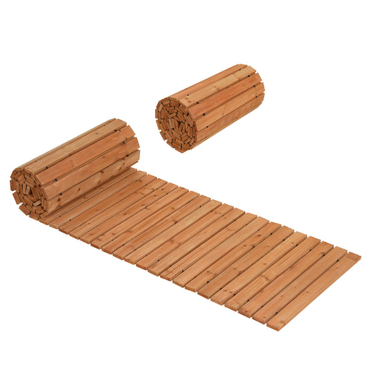 Costway Houten Tuinpad Rolpad voor Buiten met Antislipoppervlak Uitrolbaar Houten Pad Naturel
