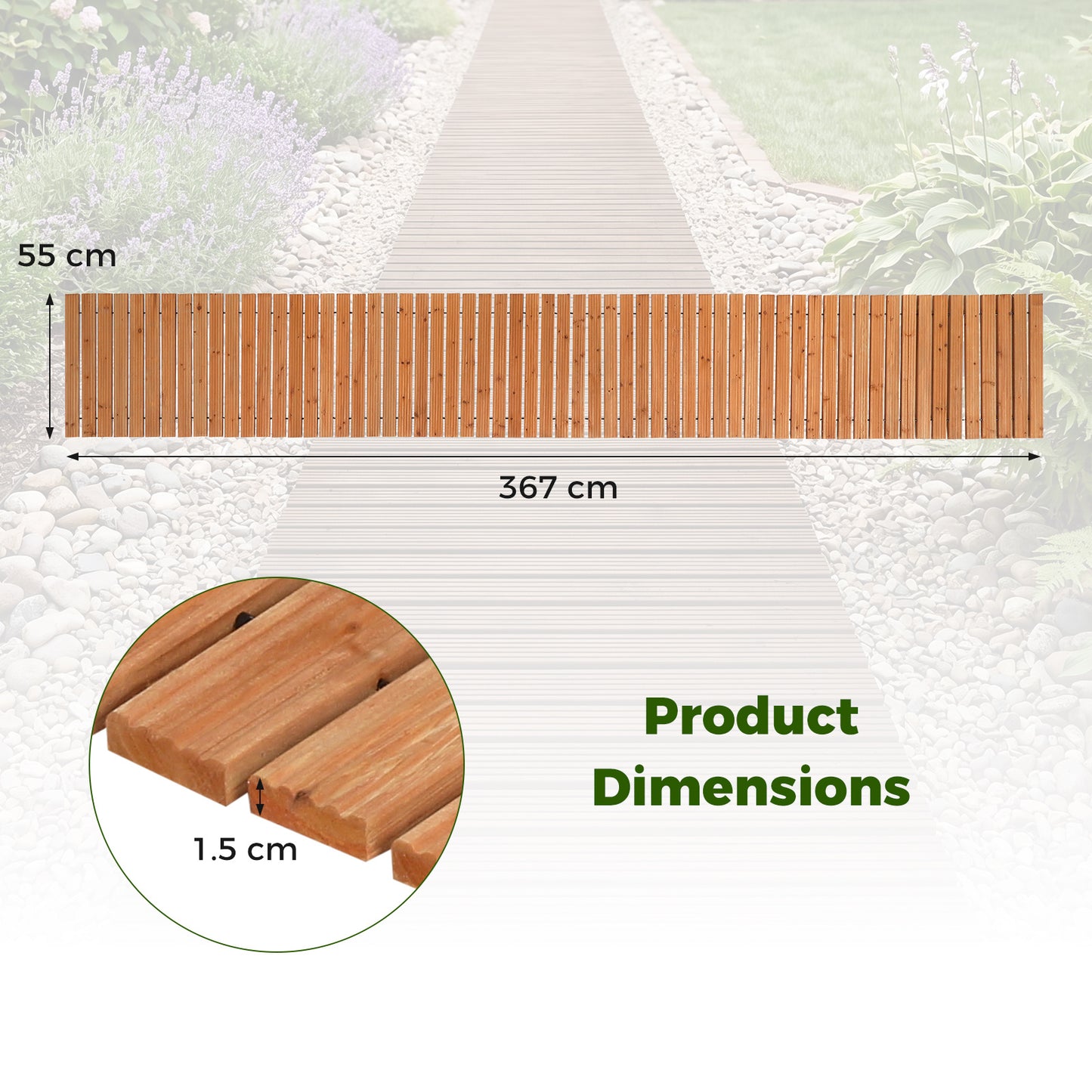 Costway Houten Tuinpad Rolpad voor Buiten met Antislipoppervlak Uitrolbaar Houten Pad Naturel