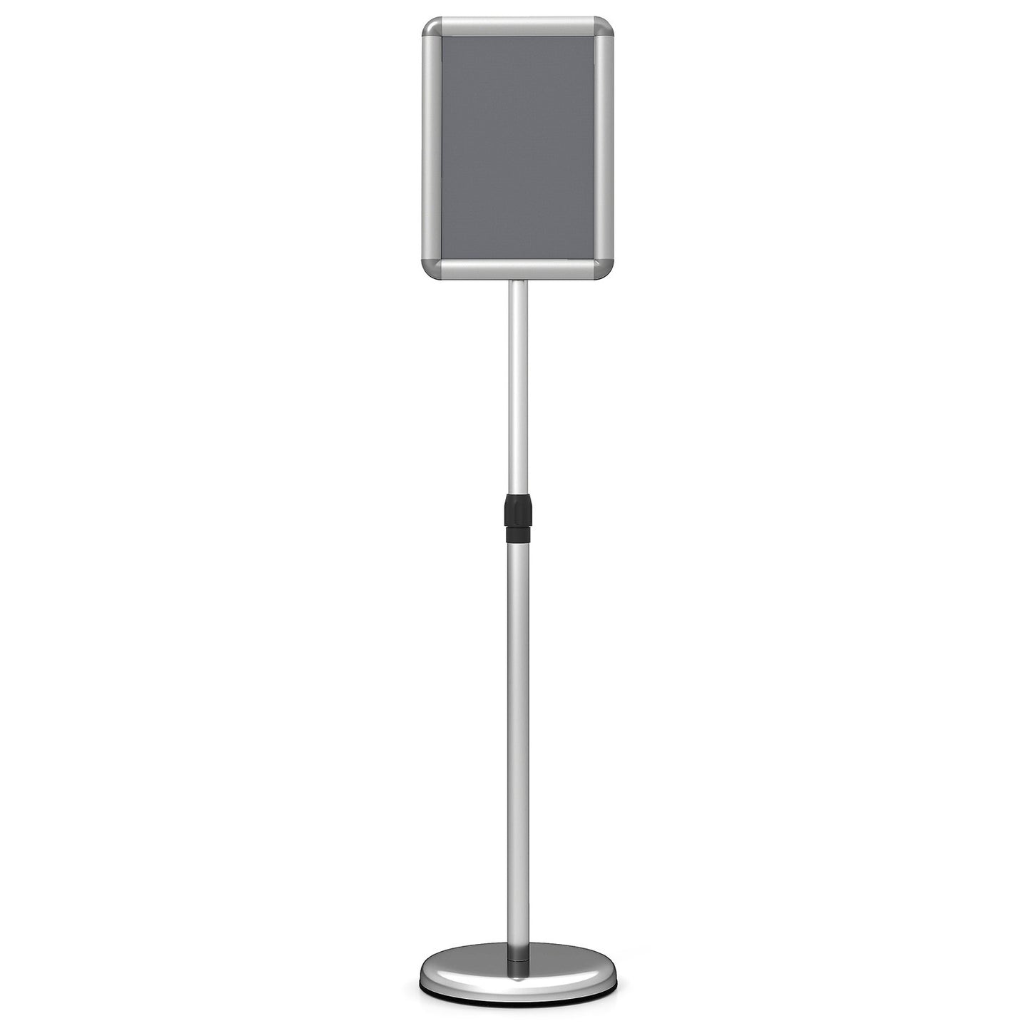 Costway Informatiehouder A4 81–131 cm in Hoogte Verstelbare Menukaartenhouder Draaibaar Posterstandaard met Vulbare Voet Zilver