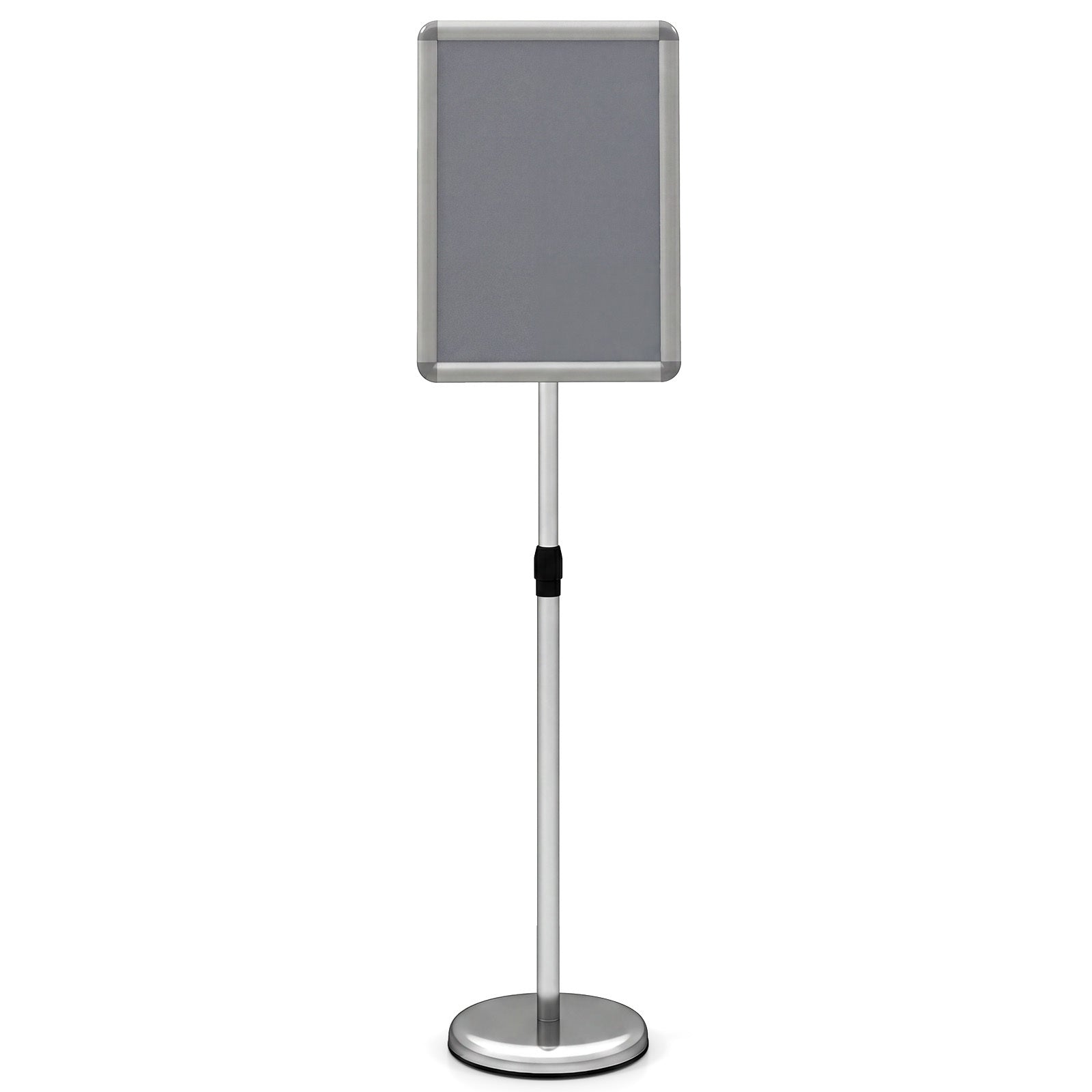 Costway Informatiehouder A4 87–137 cm in Hoogte Verstelbare Menukaartenhouder Draaibaar Posterstandaard met Vulbare Voet Zilver