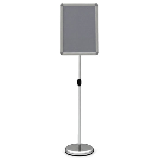 Costway Informatiehouder A4 87–137 cm in Hoogte Verstelbare Menukaartenhouder Draaibaar Posterstandaard met Vulbare Voet Zilver