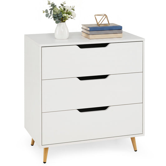 Costway Kast met 3 Lades van Hout Modern Dressoir met Conische Metalen Poten en Kantelbeveiliging Opbergkast en Nachtkastje