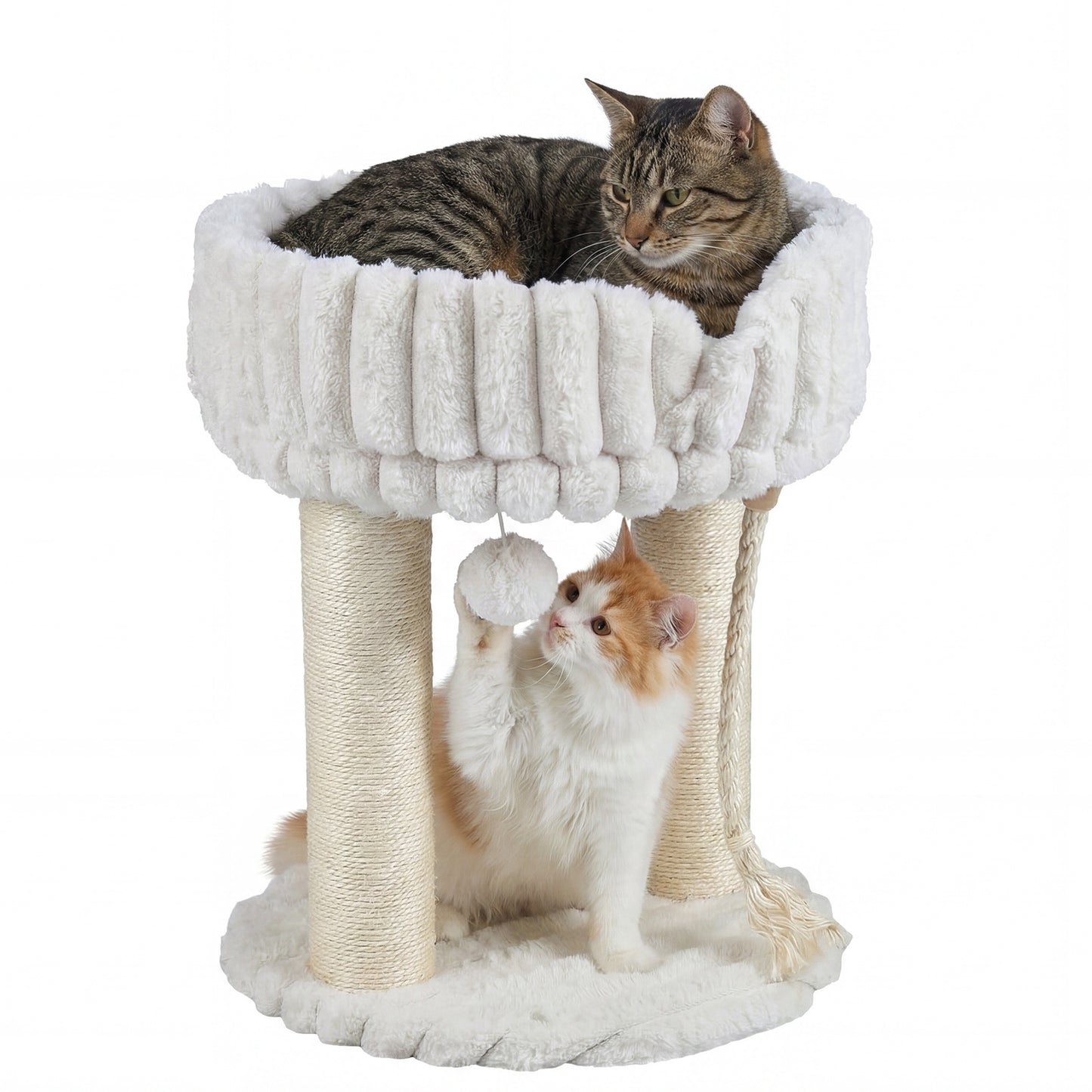 Costway Kattenboom Pluche Krabpaal met Ligplatform & Sisalstammen Klimtoren voor Katten Compacte Kattenkrabpaal 40 x 40 x 50,5 cm Beige