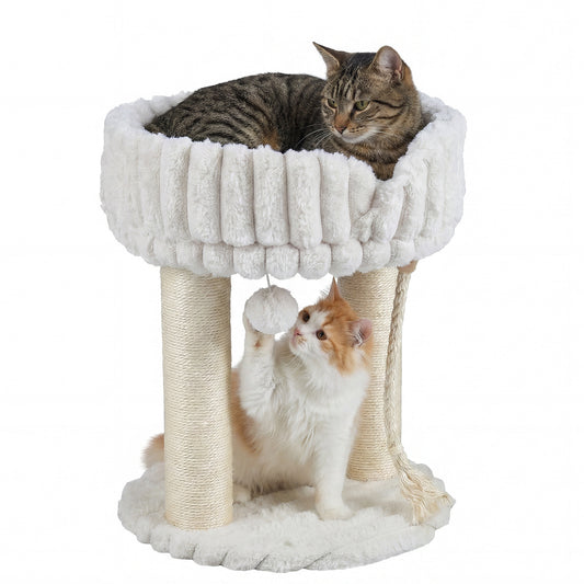 Costway Kattenboom Pluche Krabpaal met Ligplatform & Sisalstammen Klimtoren voor Katten Compacte Kattenkrabpaal 40 x 40 x 50,5 cm Beige