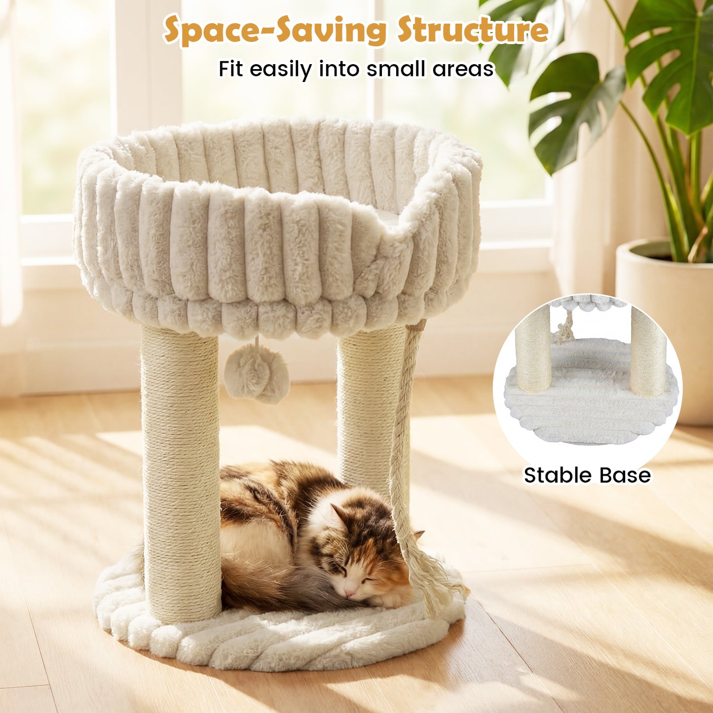Costway Kattenboom Pluche Krabpaal met Ligplatform & Sisalstammen Klimtoren voor Katten Compacte Kattenkrabpaal 40 x 40 x 50,5 cm Beige