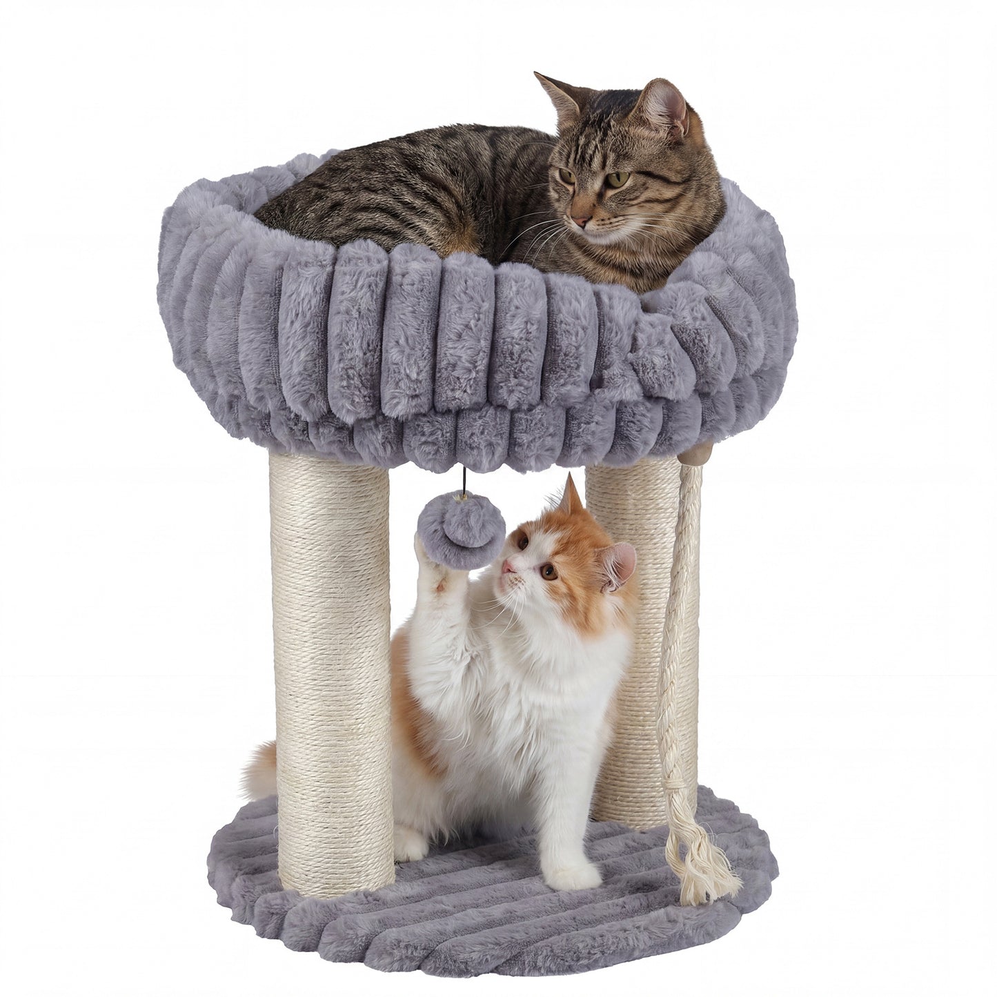 Costway Kattenboom Pluche Krabpaal met Ligplatform & Sisalstammen Klimtoren voor Katten Compacte Kattenkrabpaal 40 x 40 x 50,5 cm Grijs