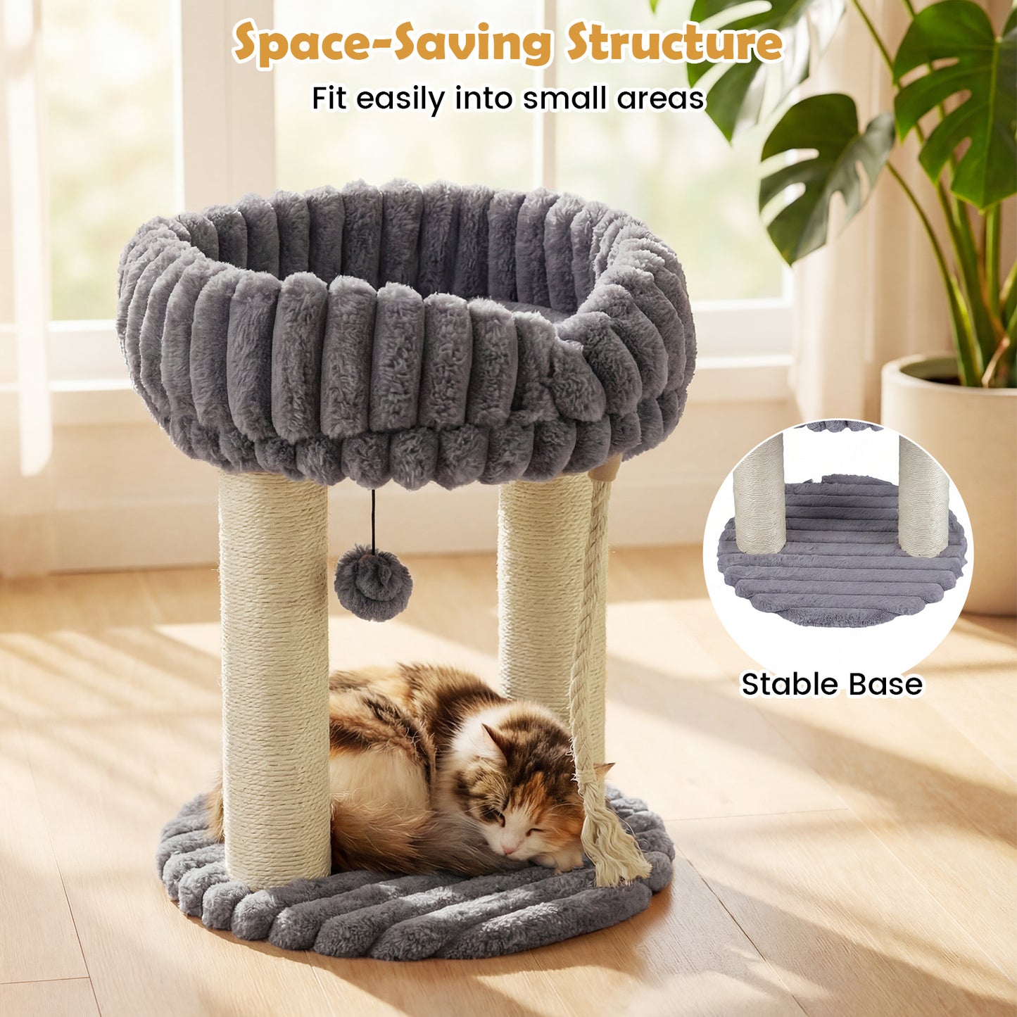 Costway Kattenboom Pluche Krabpaal met Ligplatform & Sisalstammen Klimtoren voor Katten Compacte Kattenkrabpaal 40 x 40 x 50,5 cm Grijs
