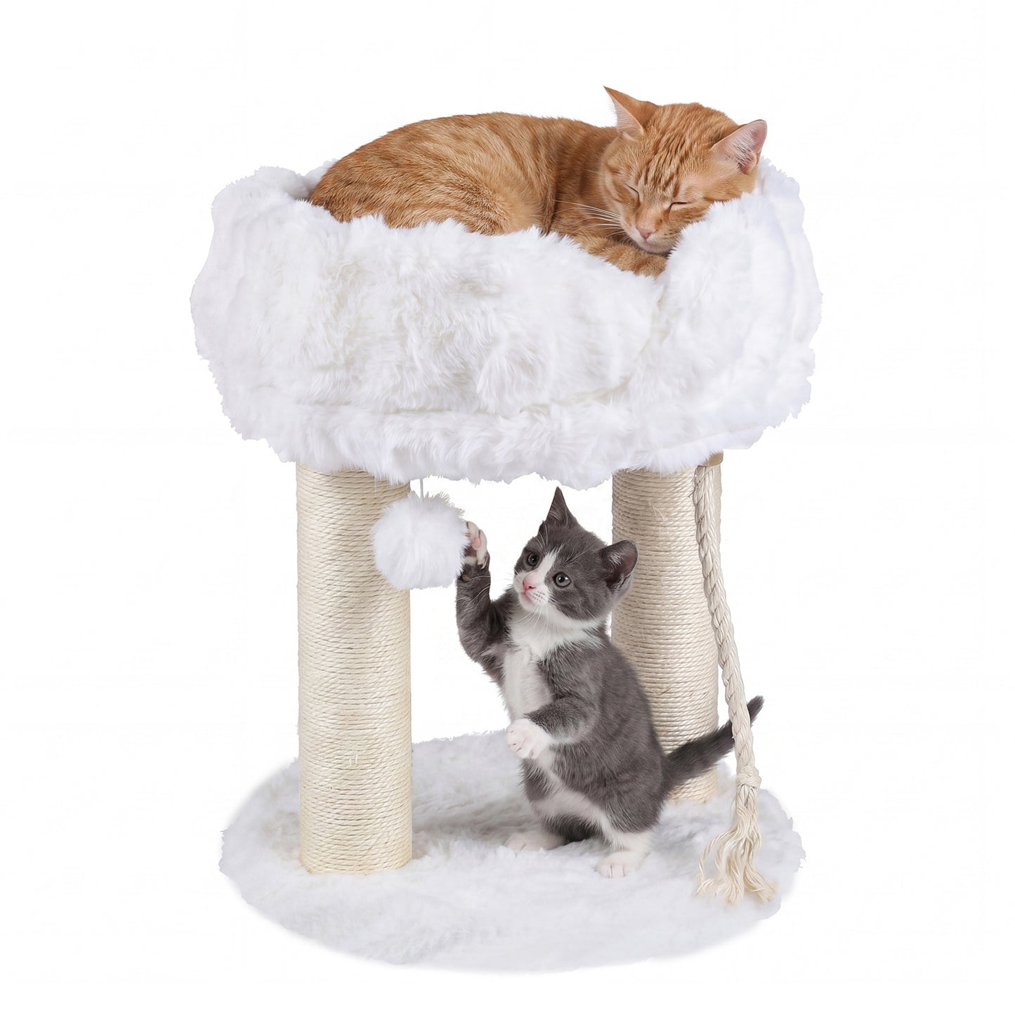 Costway Kattenboom Pluche Krabpaal met Ligplatform & Sisalstammen Klimtoren voor Katten Compacte Kattenkrabpaal 40 x 40 x 50,5 cm Wit